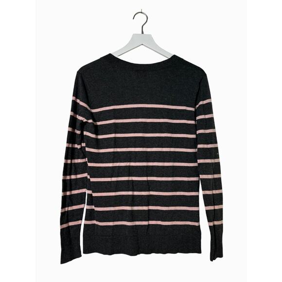 Ann Taylor Loft Cardigan Striped Button-Front Gray Pink Stripes Size Medium - Picture 8 of 9